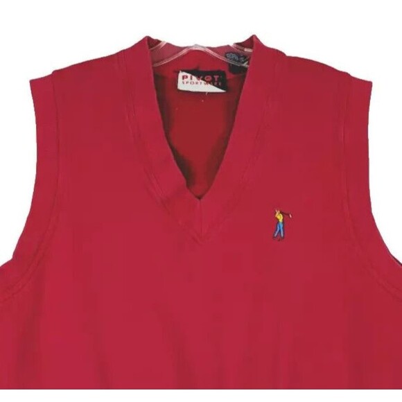 Mens Vintage Golf Vest Sweatshirt Large Red V Neck Golfer Logo Pivot Sportswear - Picture 1 of 8